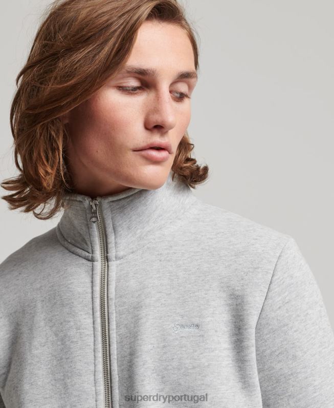 top de trilha com zíper bordado com logo vintage homens cinza roupas Superdry 2208H739
