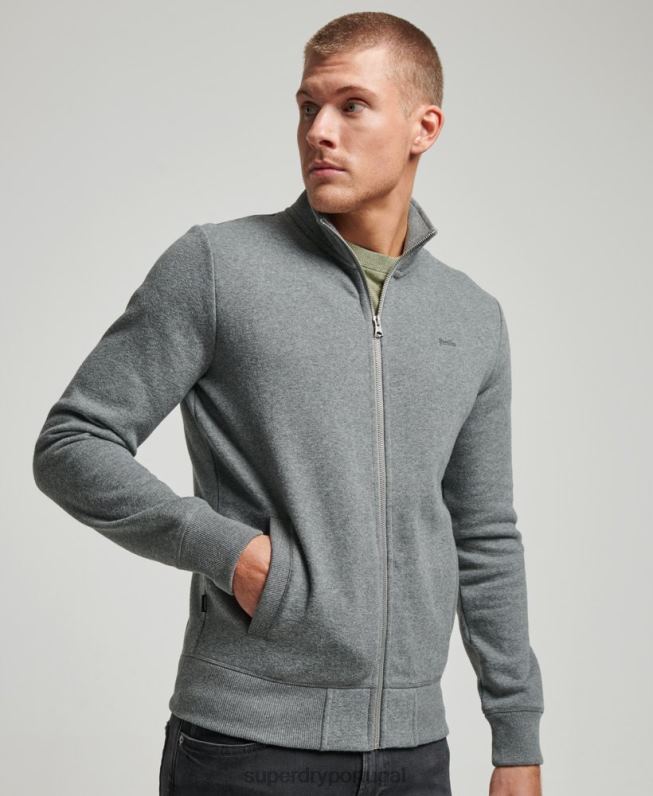 top de trilha com zíper bordado com logo vintage homens cinza roupas Superdry 2208H755