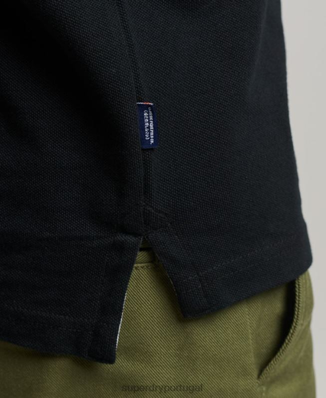 camisa pólo clássica piquê homens preto roupas Superdry 2208H36
