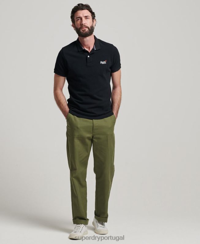 camisa pólo clássica piquê homens preto roupas Superdry 2208H36