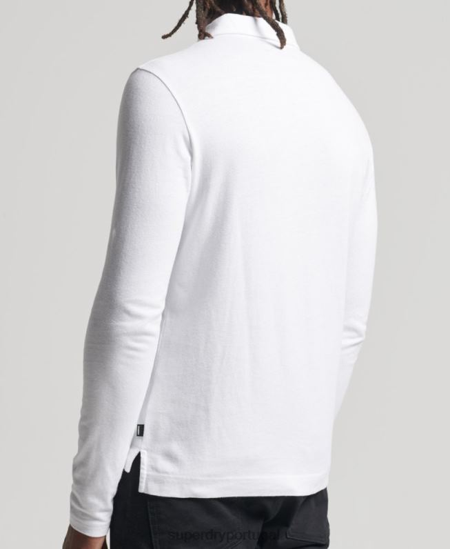 camisa pólo de manga longa de algodão orgânico studios homens branco roupas Superdry 2208H6461