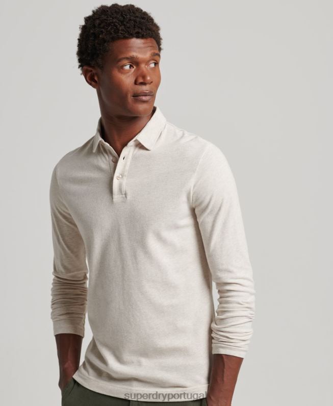 camisa pólo manga longa em jersey de algodão homens bege roupas Superdry 2208H6460