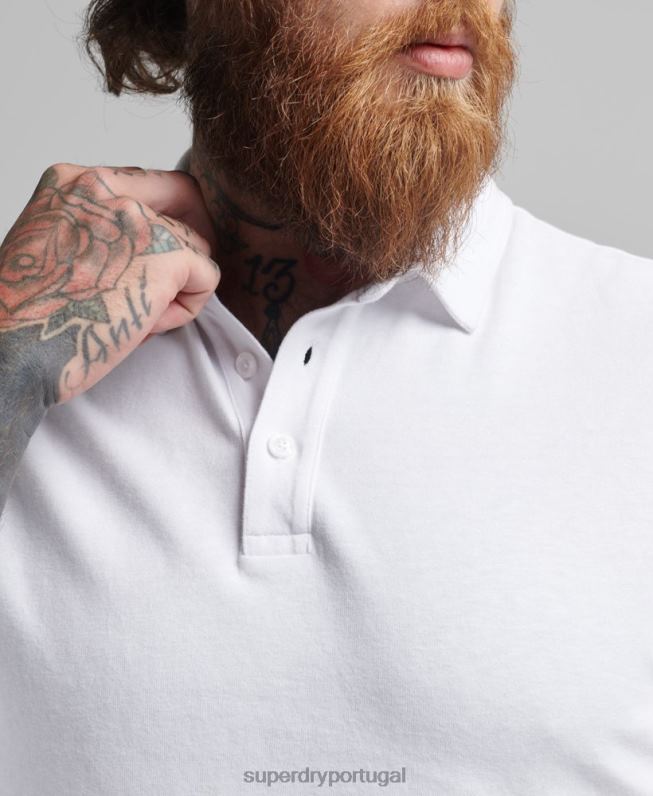 camisa pólo manga longa em jersey de algodão homens branco roupas Superdry 2208H6360