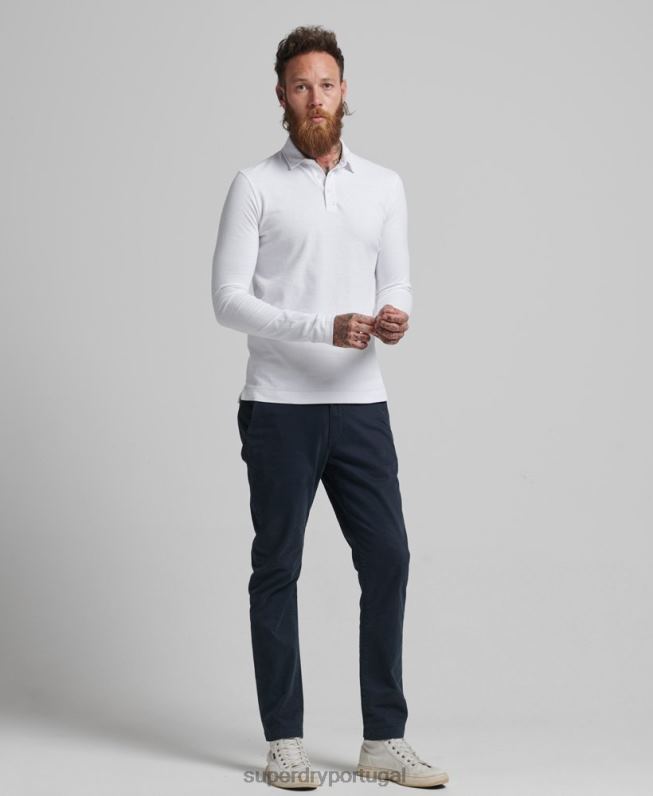 camisa pólo manga longa em jersey de algodão homens branco roupas Superdry 2208H6360
