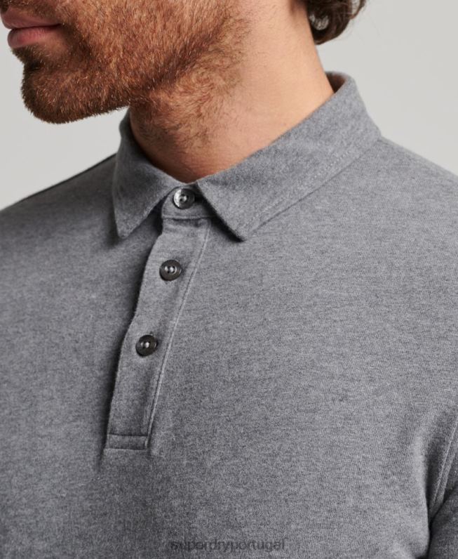 camisa pólo manga longa em jersey de algodão homens cinza escuro roupas Superdry 2208H6394
