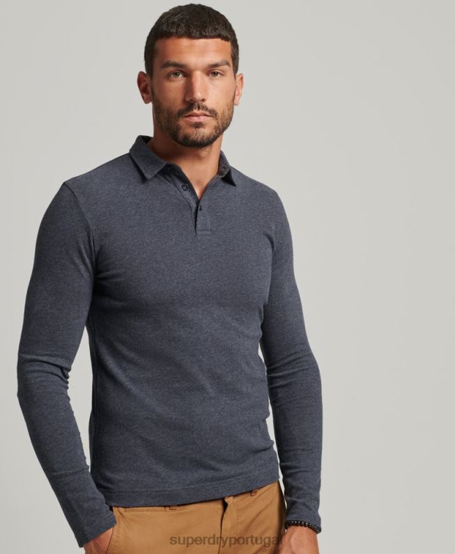 camisa pólo manga longa em jersey de algodão homens marinha roupas Superdry 2208H6448