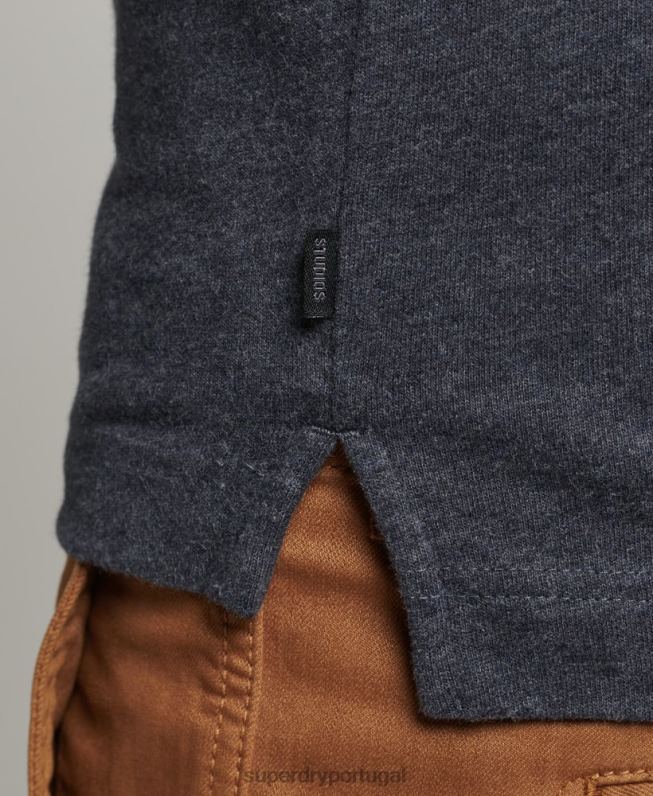 camisa pólo manga longa em jersey de algodão homens marinha roupas Superdry 2208H6448