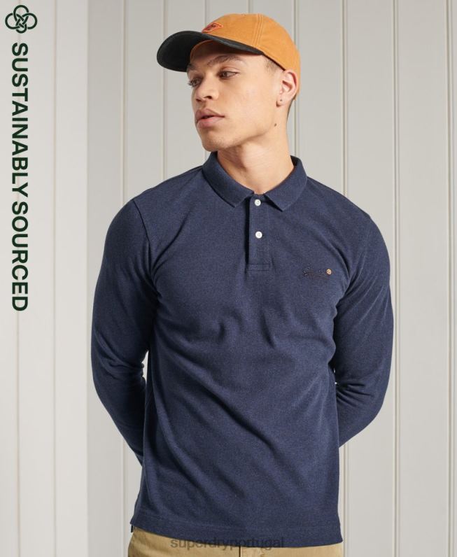 camisa pólo piquê clássica de algodão orgânico homens marinha roupas Superdry 2208H6492