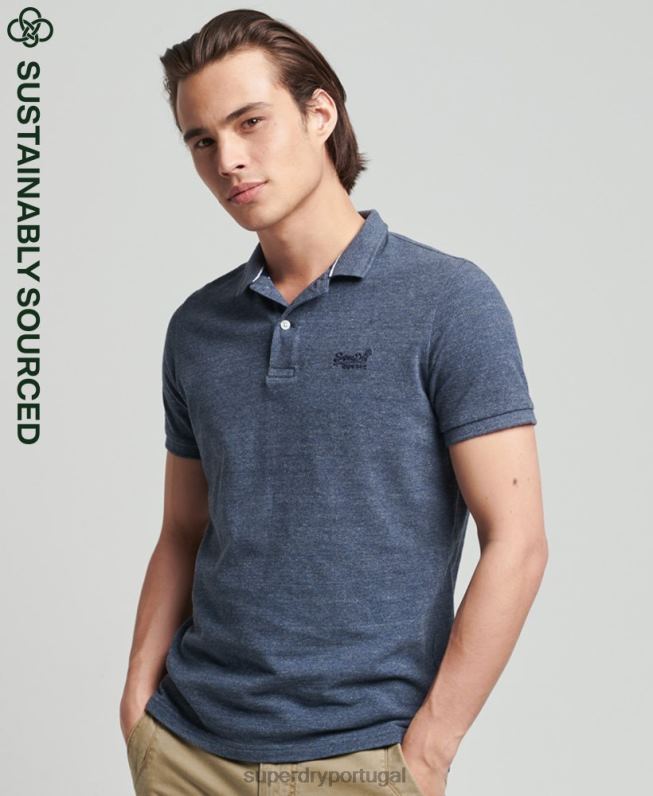 camisa pólo piquê clássica essencial de algodão orgânico homens marinha roupas Superdry 2208H6481