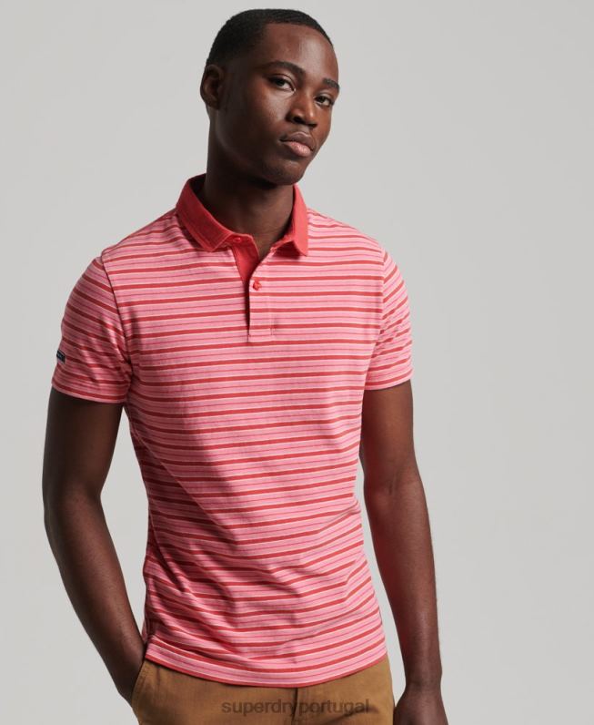 camisa polo listrada de algodão orgânico homens vermelho roupas Superdry 2208H6501