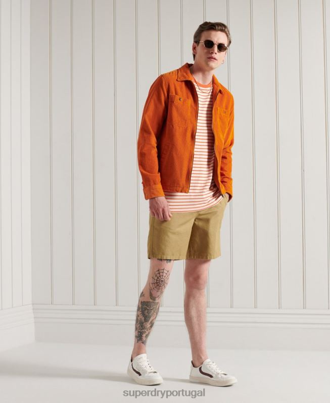 calções de praia de linho cali homens bege roupas Superdry 2208H355