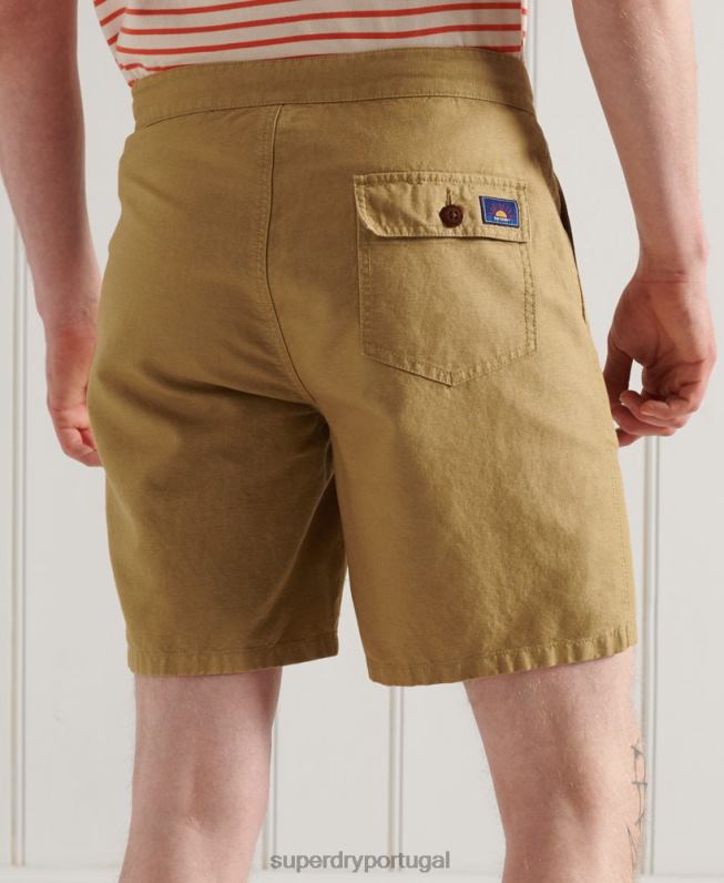 calções de praia de linho cali homens bege roupas Superdry 2208H355