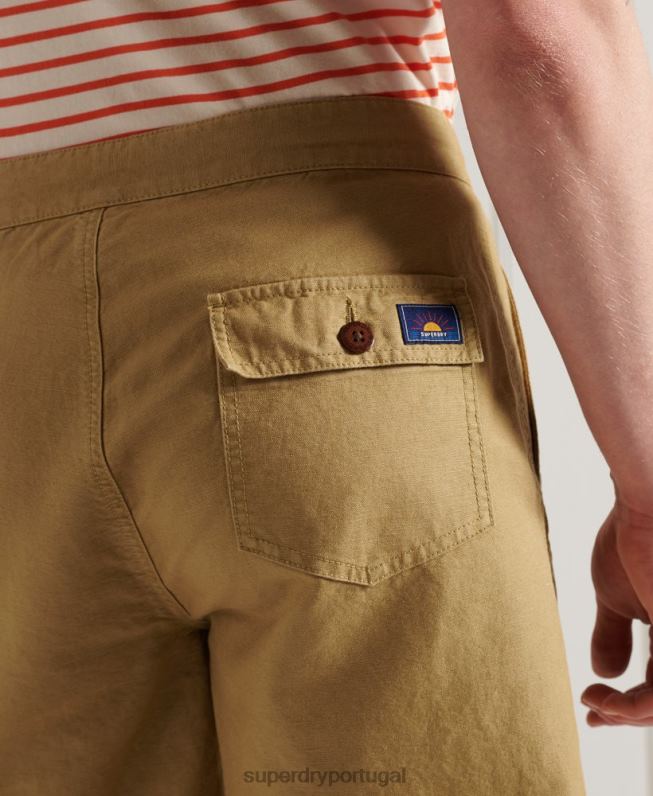 calções de praia de linho cali homens bege roupas Superdry 2208H355