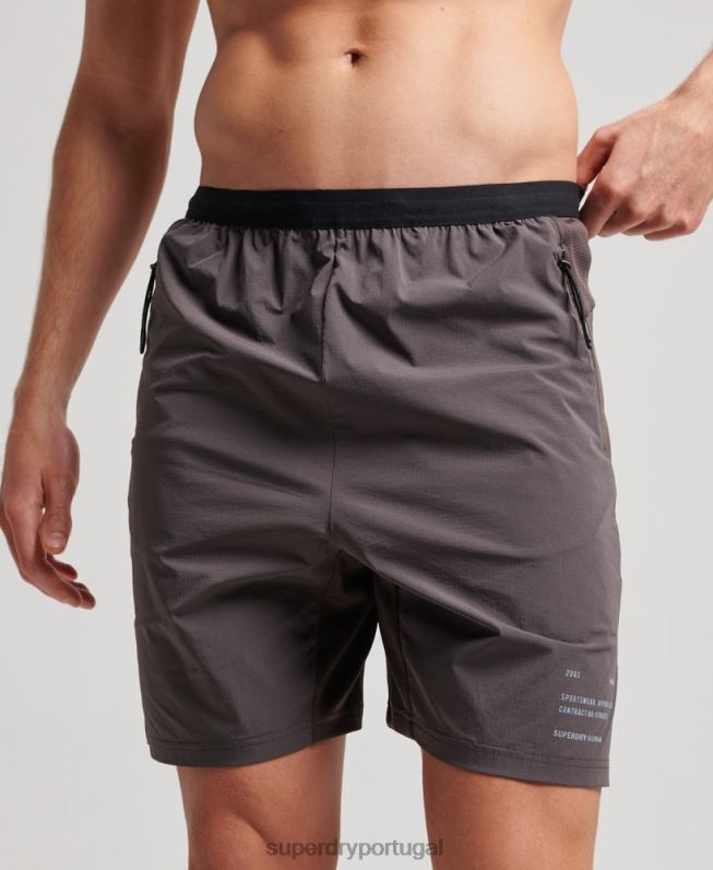 calções híbridos de trem homens cinza roupas Superdry 2208H1409