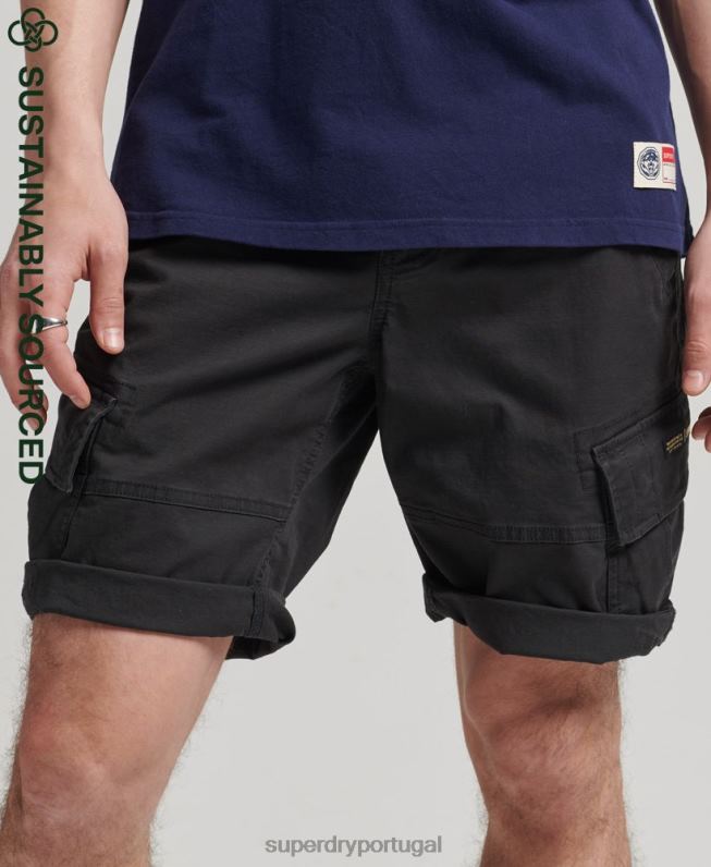 shorts cargo de núcleo de algodão orgânico homens preto roupas Superdry 2208H284