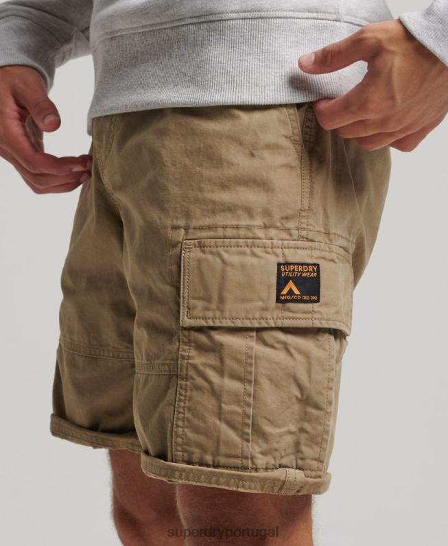 shorts cargo pesados ​​de algodão orgânico homens bege roupas Superdry 2208H260