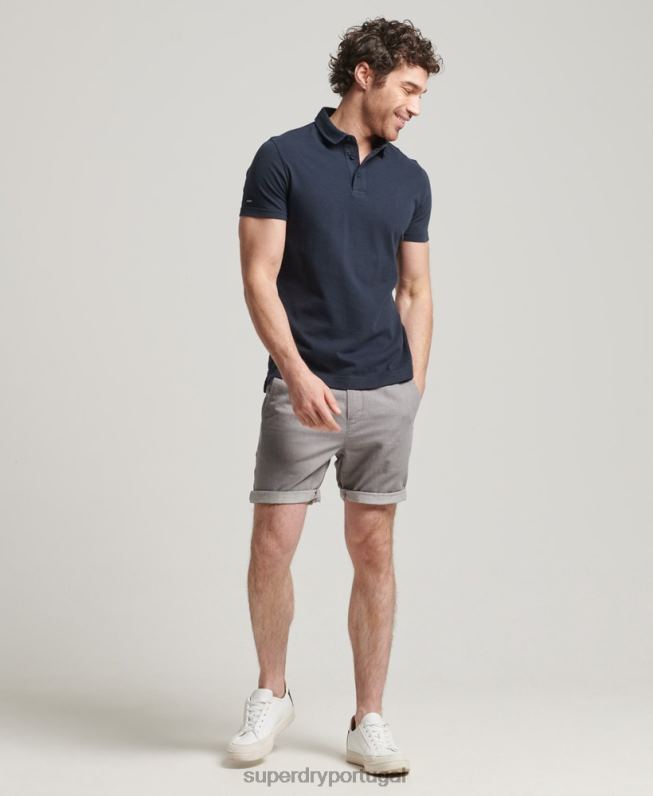 shorts de algodão orgânico studios de linho homens cinza escuro roupas Superdry 2208H6450
