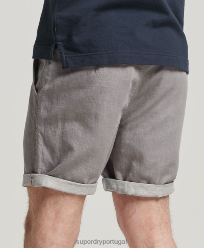 shorts de algodão orgânico studios de linho homens cinza escuro roupas Superdry 2208H6450