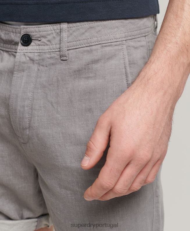 shorts de algodão orgânico studios de linho homens cinza escuro roupas Superdry 2208H6450