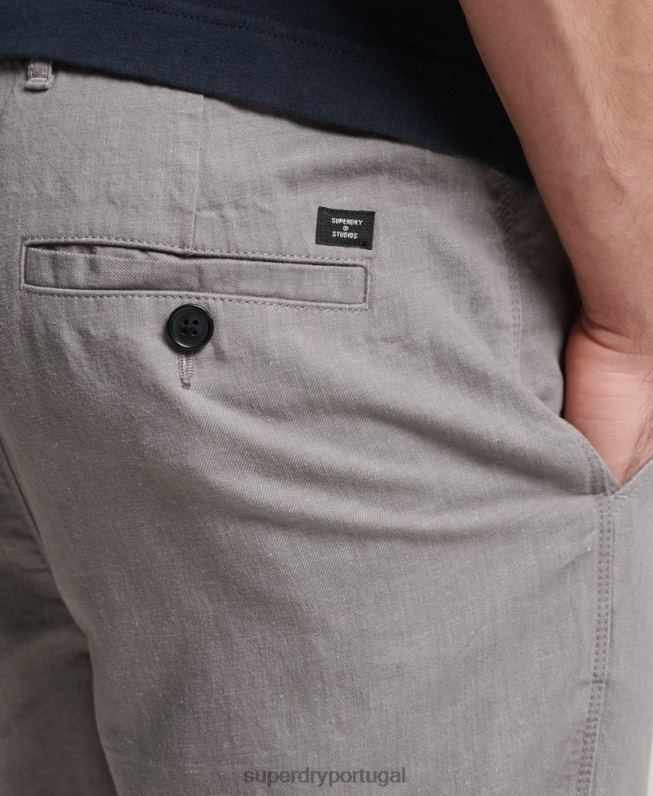 shorts de algodão orgânico studios de linho homens cinza escuro roupas Superdry 2208H6450