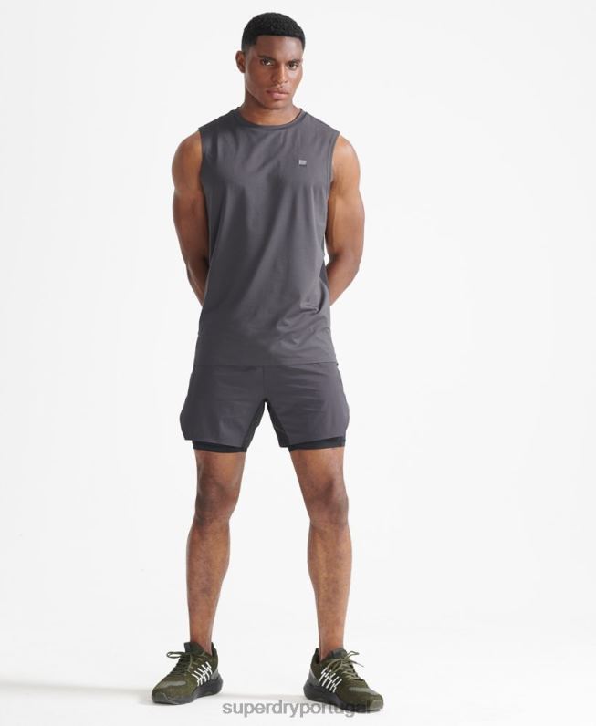shorts de camada premium train homens cinza escuro roupas Superdry 2208H356