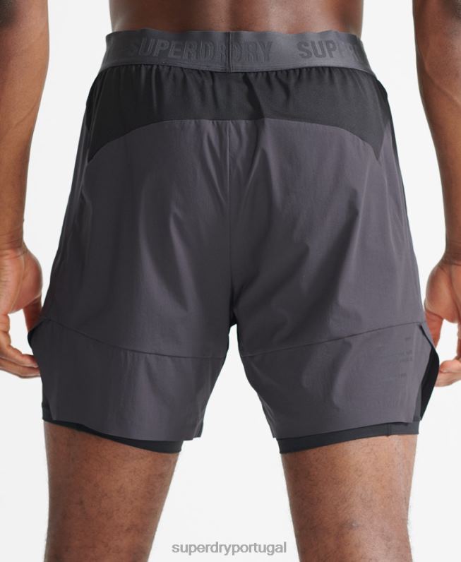 shorts de camada premium train homens cinza escuro roupas Superdry 2208H356