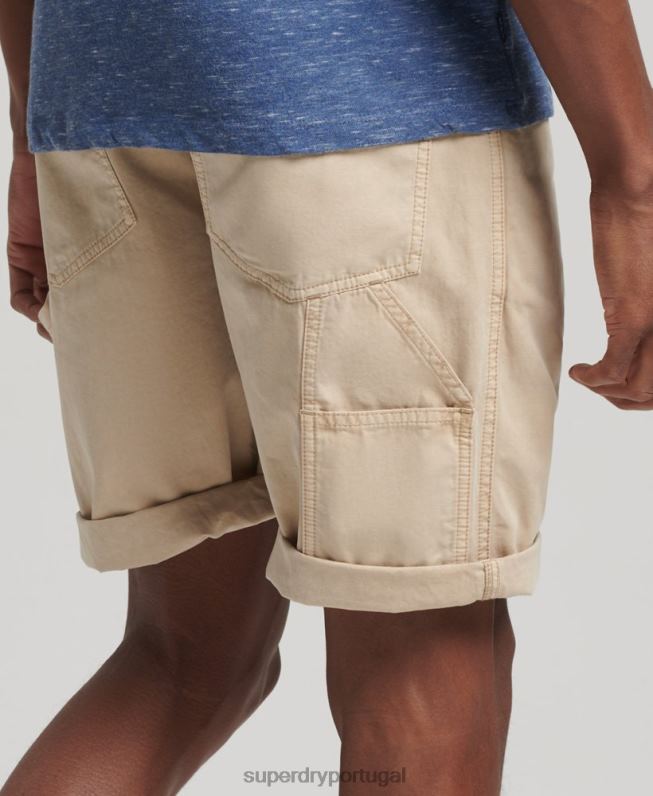 shorts de carpinteiro vintage de algodão orgânico homens creme roupas Superdry 2208H331