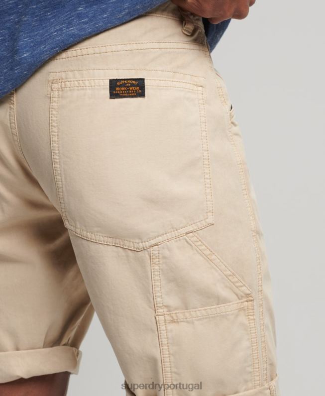 shorts de carpinteiro vintage de algodão orgânico homens creme roupas Superdry 2208H331