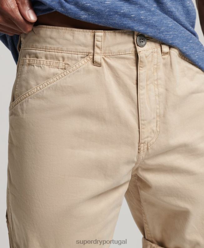 shorts de carpinteiro vintage de algodão orgânico homens creme roupas Superdry 2208H331
