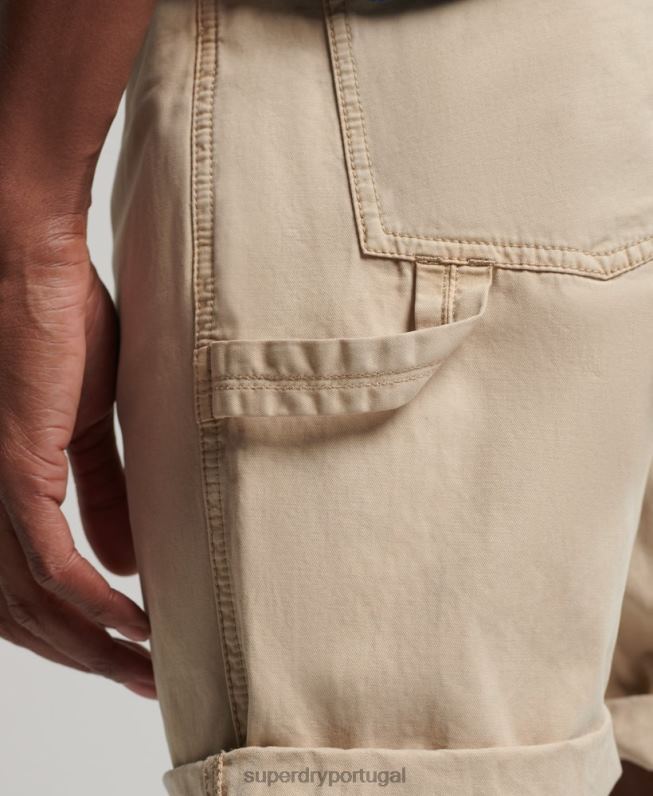 shorts de carpinteiro vintage de algodão orgânico homens creme roupas Superdry 2208H331