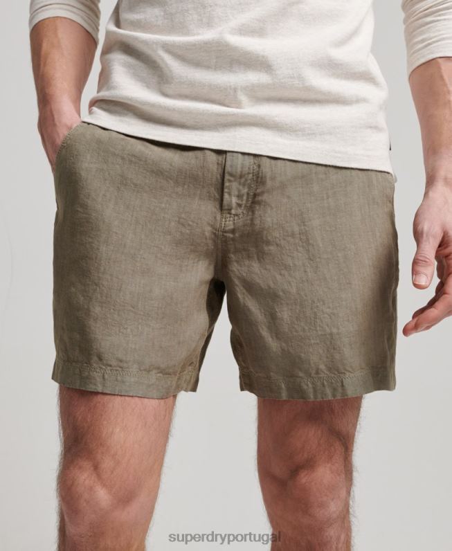 shorts de linho tingido homens caqui roupas Superdry 2208H270