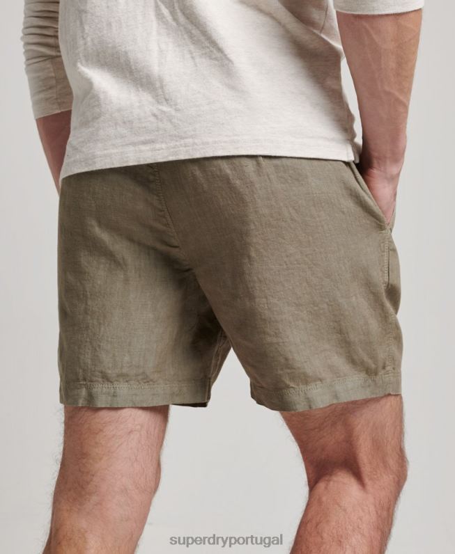 shorts de linho tingido homens caqui roupas Superdry 2208H270