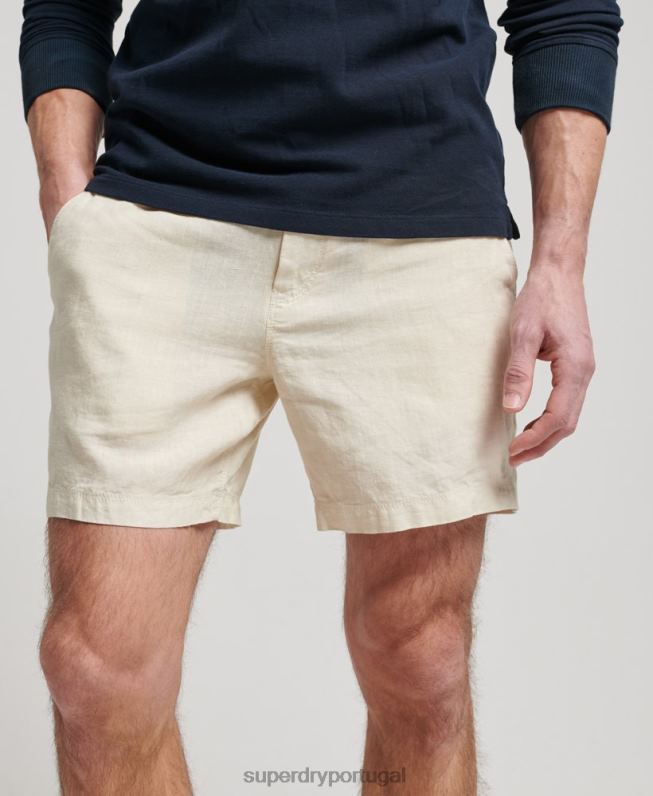 shorts de linho tingido homens creme roupas Superdry 2208H54
