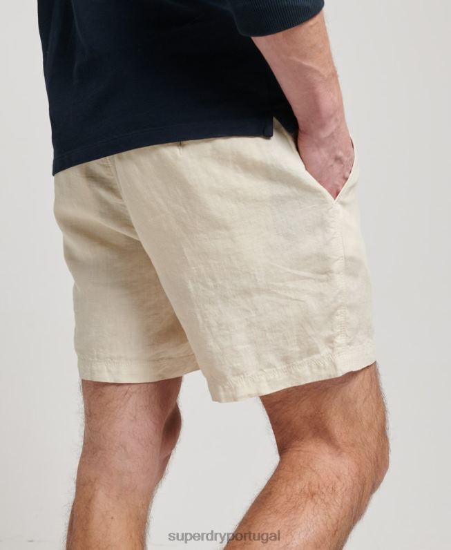shorts de linho tingido homens creme roupas Superdry 2208H54