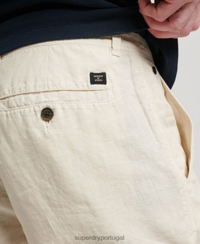 shorts de linho tingido homens creme roupas Superdry 2208H54