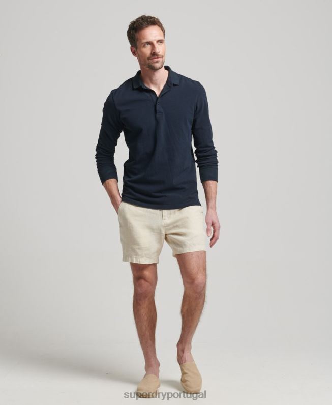 shorts de linho tingido homens creme roupas Superdry 2208H54