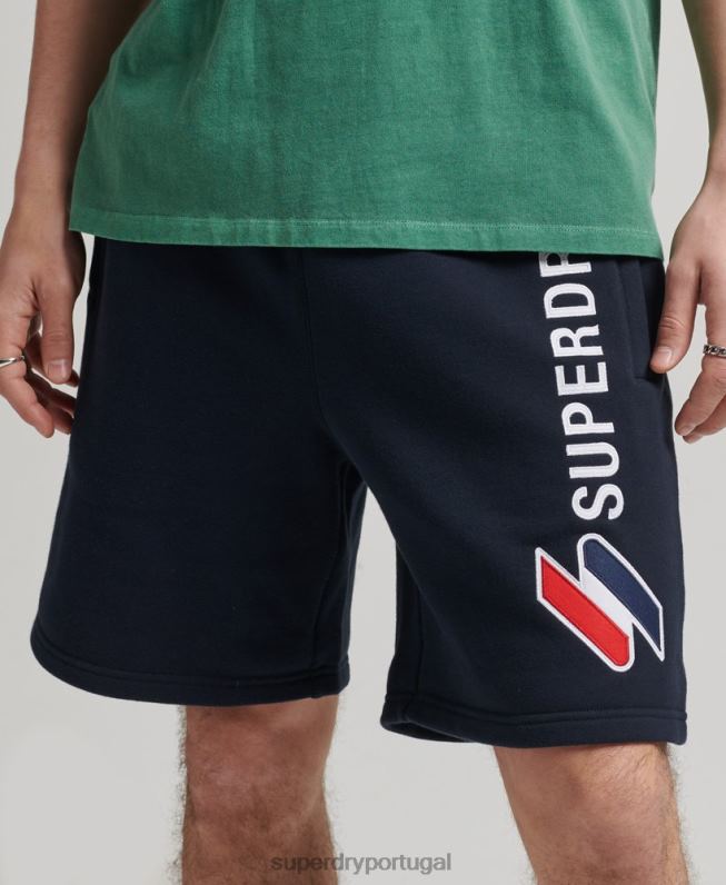 shorts de moletom com apliques de código homens marinha roupas Superdry 2208H380