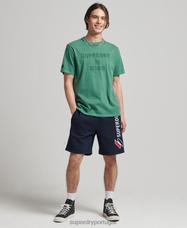 shorts de moletom com apliques de código homens marinha roupas Superdry 2208H380