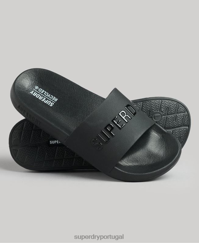 controles deslizantes de piscina de logotipo de código homens preto sapato Superdry 2208H1883
