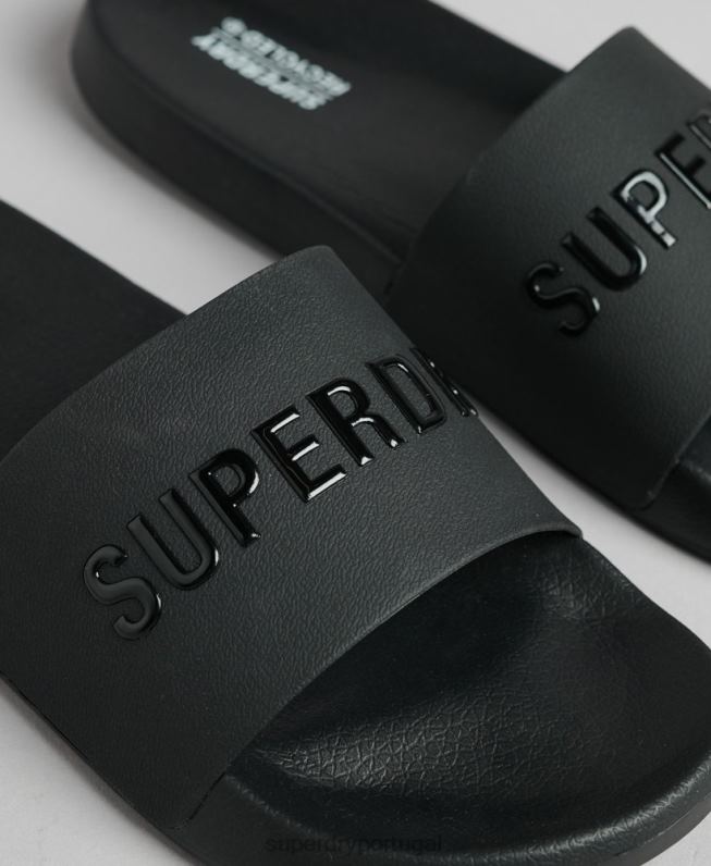 controles deslizantes de piscina de logotipo de código homens preto sapato Superdry 2208H1883