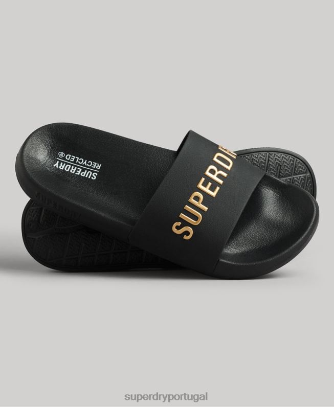 controles deslizantes de piscina de logotipo de código homens preto sapato Superdry 2208H1888
