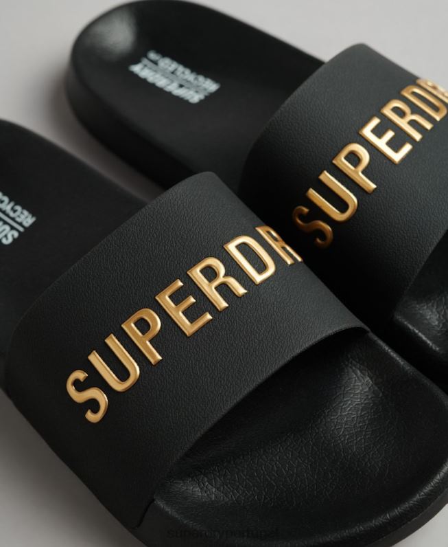controles deslizantes de piscina de logotipo de código homens preto sapato Superdry 2208H1888