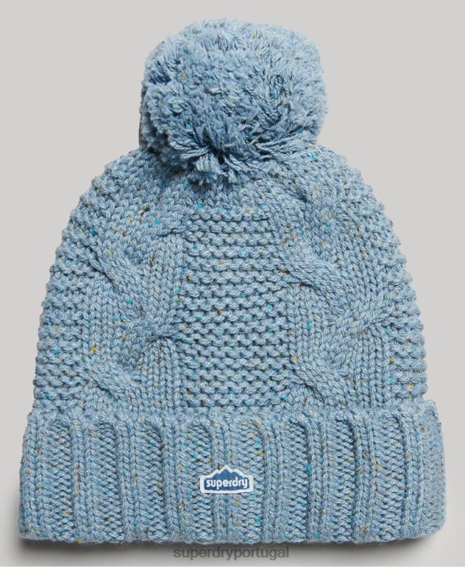 gorro bobble de malha de cabo mulheres azul claro acessórios Superdry 2208H4259