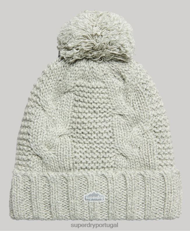 gorro bobble de malha de cabo mulheres cinza claro acessórios Superdry 2208H4256