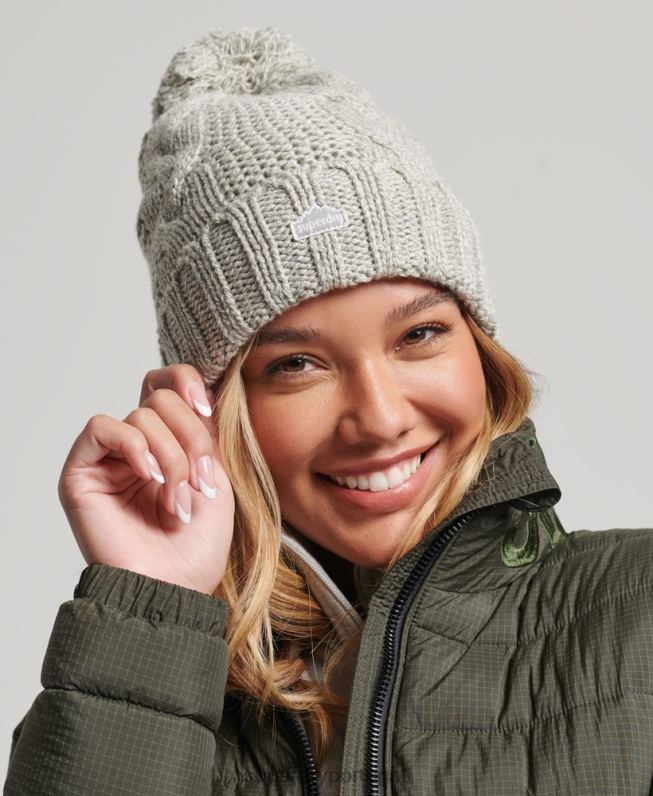 gorro bobble de malha de cabo mulheres cinza claro acessórios Superdry 2208H4256