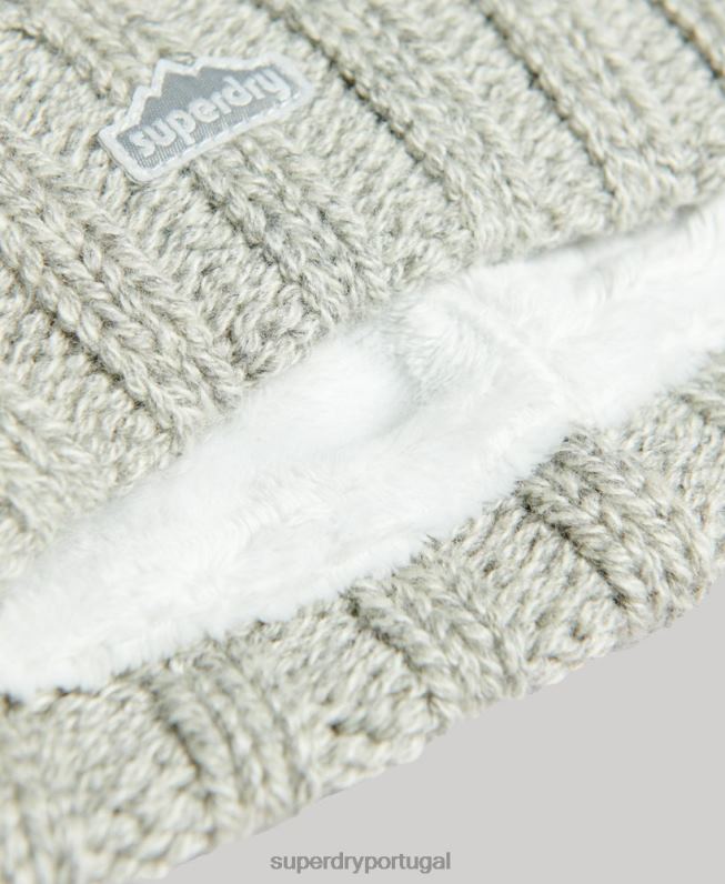 gorro bobble de malha de cabo mulheres cinza claro acessórios Superdry 2208H4256