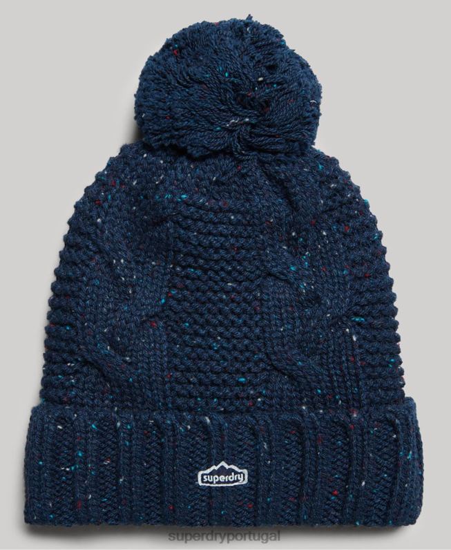 gorro bobble de malha de cabo mulheres marinha acessórios Superdry 2208H4257