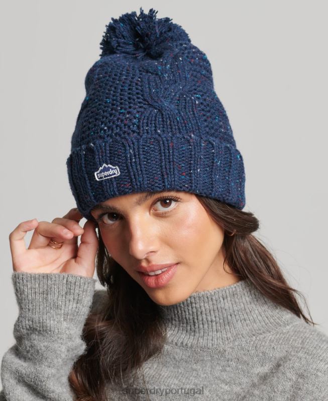 gorro bobble de malha de cabo mulheres marinha acessórios Superdry 2208H4257