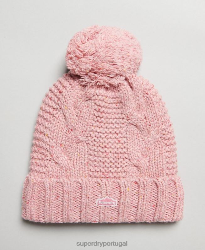 gorro bobble de malha de cabo mulheres rosa acessórios Superdry 2208H4258