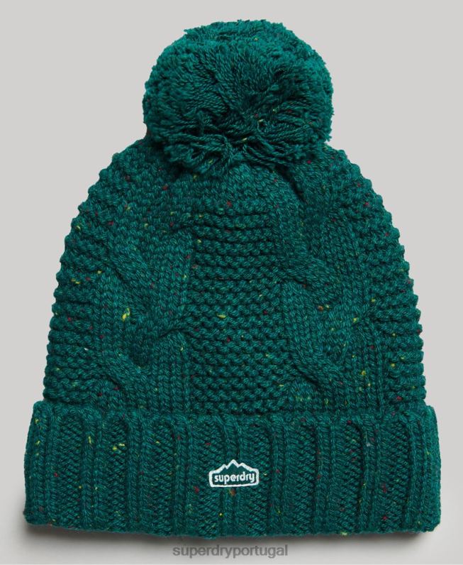 gorro bobble de malha de cabo mulheres verde acessórios Superdry 2208H4260